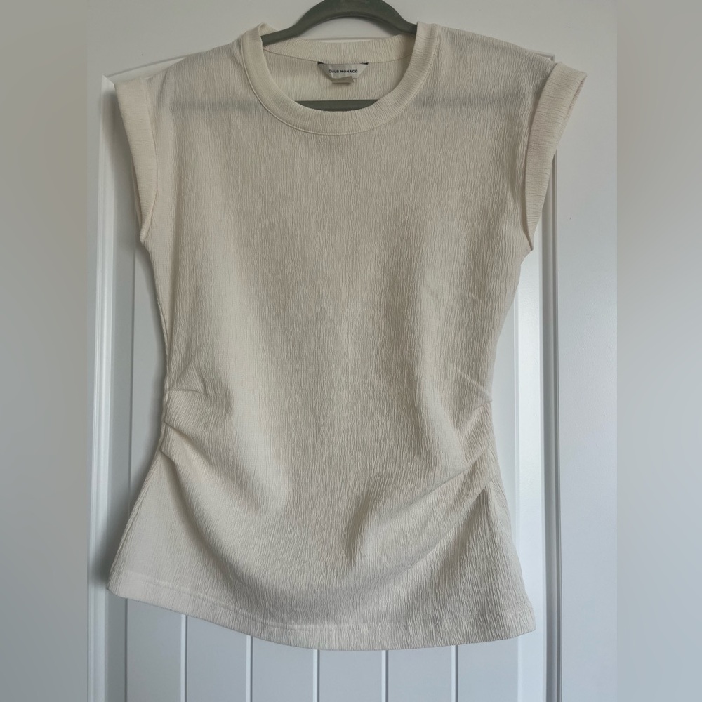 Club Monaco Cream Textured Cap-Sleeve Top